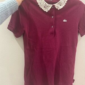 Lacoste women Maroon Polo with Lace Collar